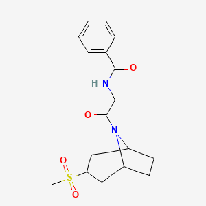 molecular formula C17H22N2O4S B2809879 N-(2-((1R,5S)-3-(methylsulfonyl)-8-azabicyclo[3.2.1]octan-8-yl)-2-oxoethyl)benzamide CAS No. 1705549-68-3