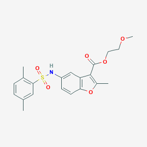 molecular formula C21H23NO6S B280988 2-Methoxyethyl 5-{[(2,5-dimethylphenyl)sulfonyl]amino}-2-methyl-1-benzofuran-3-carboxylate 