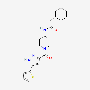 molecular formula C21H28N4O2S B2809881 2-环己基-N-(1-(3-(噻吩-2-基)-1H-吡唑-5-甲酰)哌啶-4-基)乙酰胺 CAS No. 1324011-72-4