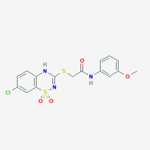 molecular formula C16H14ClN3O4S2 B2809884 2-((7-chloro-1,1-dioxido-4H-benzo[e][1,2,4]thiadiazin-3-yl)thio)-N-(3-methoxyphenyl)acetamide CAS No. 899976-42-2