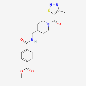 molecular formula C19H22N4O4S B2809894 Methyl 4-(((1-(4-methyl-1,2,3-thiadiazole-5-carbonyl)piperidin-4-yl)methyl)carbamoyl)benzoate CAS No. 1234926-07-8
