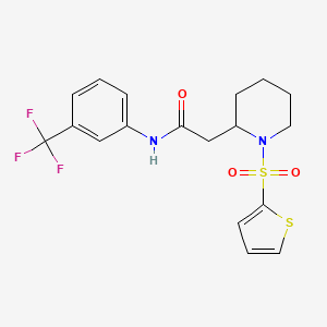 molecular formula C18H19F3N2O3S2 B2809905 2-(1-(噻吩-2-基磺酰)哌啶-2-基)-N-(3-(三氟甲基)苯基)乙酰胺 CAS No. 1105223-54-8