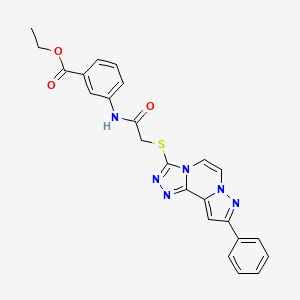 molecular formula C24H20N6O3S B2809925 乙酸3-(2-((9-苯基吡唑并[1,5-a][1,2,4]三唑并[3,4-c]吡嗪-3-基)硫)乙酰氨基)苯甲酸酯 CAS No. 1207045-13-3
