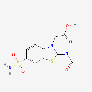 molecular formula C12H13N3O5S2 B2809942 Methyl 2-(2-acetylimino-6-sulfamoyl-1,3-benzothiazol-3-yl)acetate CAS No. 865198-53-4