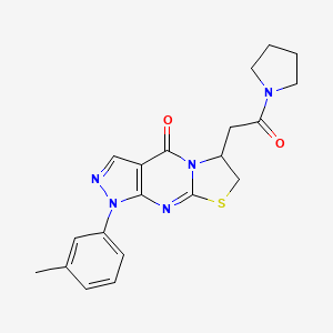 molecular formula C20H21N5O2S B2809947 6-(2-oxo-2-(pyrrolidin-1-yl)ethyl)-1-(m-tolyl)-6,7-dihydropyrazolo[3,4-d]thiazolo[3,2-a]pyrimidin-4(1H)-one CAS No. 952807-71-5