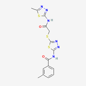 molecular formula C15H14N6O2S3 B2809967 3-methyl-N-(5-((2-((5-methyl-1,3,4-thiadiazol-2-yl)amino)-2-oxoethyl)thio)-1,3,4-thiadiazol-2-yl)benzamide CAS No. 392319-04-9