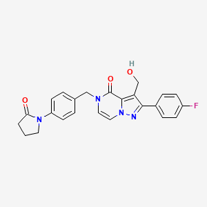 molecular formula C24H21FN4O3 B2809970 2-(4-氟苯基)-3-(羟甲基)-5-(4-(2-氧代吡咯烷-1-基)苯甲基)吡唑并[1,5-a]吡嗪-4(5H)-酮 CAS No. 1428366-42-0