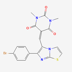 molecular formula C18H13BrN4O3S B2810002 5-[[6-(4-Bromophenyl)imidazo[2,1-b][1,3]thiazol-5-yl]methylidene]-1,3-dimethyl-1,3-diazinane-2,4,6-trione CAS No. 685106-55-2