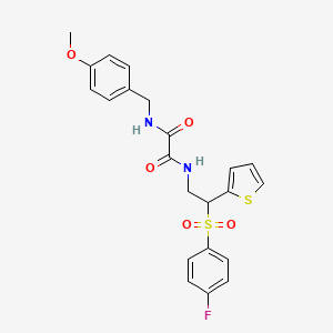 molecular formula C22H21FN2O5S2 B2810008 N-[2-[(4-fluorophenyl)sulfonyl]-2-(2-thienyl)ethyl]-N'-(4-methoxybenzyl)ethanediamide CAS No. 896328-20-4
