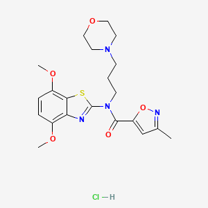 molecular formula C21H27ClN4O5S B2810019 N-(4,7-dimethoxybenzo[d]thiazol-2-yl)-3-methyl-N-(3-morpholinopropyl)isoxazole-5-carboxamide hydrochloride CAS No. 1189918-28-2