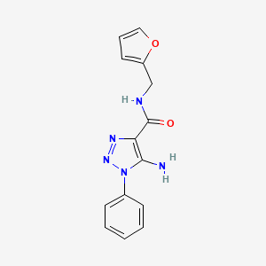 molecular formula C14H13N5O2 B2810025 5-amino-N-(furan-2-ylmethyl)-1-phenyltriazole-4-carboxamide CAS No. 443110-14-3