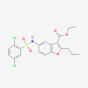 molecular formula C20H19Cl2NO5S B281006 Ethyl 5-{[(2,5-dichlorophenyl)sulfonyl]amino}-2-propyl-1-benzofuran-3-carboxylate 