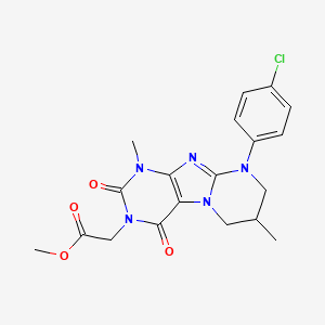 molecular formula C19H20ClN5O4 B2810081 methyl 2-[9-(4-chlorophenyl)-1,7-dimethyl-2,4-dioxo-7,8-dihydro-6H-purino[7,8-a]pyrimidin-3-yl]acetate CAS No. 877786-74-8