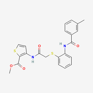 molecular formula C22H20N2O4S2 B2810086 Methyl 3-[[2-[2-[(3-methylbenzoyl)amino]phenyl]sulfanylacetyl]amino]thiophene-2-carboxylate CAS No. 477887-63-1