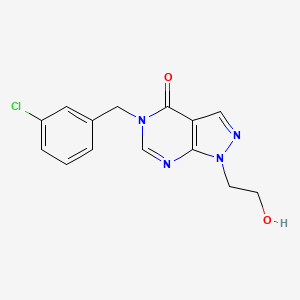 molecular formula C14H13ClN4O2 B2810088 5-[(3-Chlorophenyl)methyl]-1-(2-hydroxyethyl)pyrazolo[3,4-d]pyrimidin-4-one CAS No. 899954-08-6