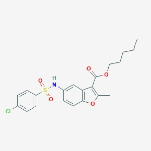 molecular formula C21H22ClNO5S B281009 Pentyl 5-{[(4-chlorophenyl)sulfonyl]amino}-2-methyl-1-benzofuran-3-carboxylate 