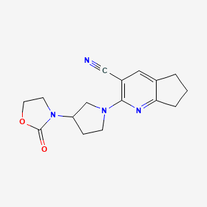 molecular formula C16H18N4O2 B2810116 2-[3-(2-氧代-1,3-噁唑啉-3-基)吡咯啉-1-基]-6,7-二氢-5H-环戊[b]吡啶-3-碳腈 CAS No. 2379970-72-4