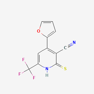 molecular formula C11H5F3N2OS B2810134 4-(2-Furyl)-2-mercapto-6-(trifluoromethyl)nicotinonitrile CAS No. 438218-38-3