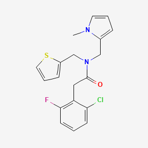 2-(2-chloro-6-fluorophenyl)-N-((1-methyl-1H-pyrrol-2-yl)methyl)-N-(thiophen-2-ylmethyl)acetamide