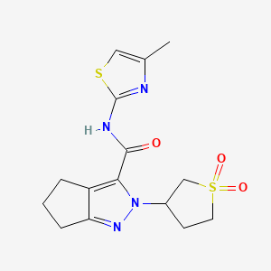 molecular formula C15H18N4O3S2 B2810154 2-(1,1-dioxidotetrahydrothiophen-3-yl)-N-(4-methylthiazol-2-yl)-2,4,5,6-tetrahydrocyclopenta[c]pyrazole-3-carboxamide CAS No. 1105231-73-9