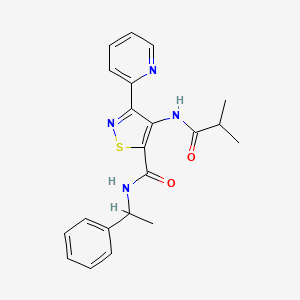 molecular formula C21H22N4O2S B2810163 4-(异丁酰氨基)-N-(1-苯乙基)-3-吡啶-2-基异噻唑-5-甲酰胺 CAS No. 1251589-57-7
