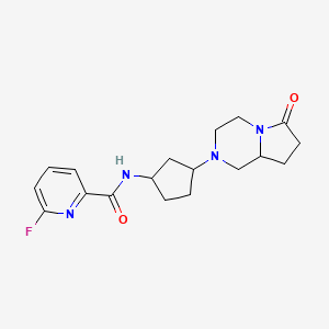molecular formula C18H23FN4O2 B2810164 6-fluoro-N-(3-{6-oxo-octahydropyrrolo[1,2-a]piperazin-2-yl}cyclopentyl)pyridine-2-carboxamide CAS No. 2094892-34-7
