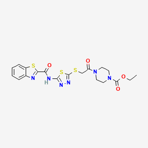 molecular formula C19H20N6O4S3 B2810185 Ethyl 4-(2-((5-(benzo[d]thiazole-2-carboxamido)-1,3,4-thiadiazol-2-yl)thio)acetyl)piperazine-1-carboxylate CAS No. 1351661-34-1