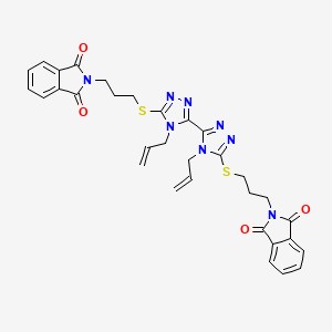 molecular formula C32H30N8O4S2 B2810197 2-[3-[[5-[5-[3-(1,3-Dioxoisoindol-2-yl)propylsulfanyl]-4-prop-2-enyl-1,2,4-triazol-3-yl]-4-prop-2-enyl-1,2,4-triazol-3-yl]sulfanyl]propyl]isoindole-1,3-dione CAS No. 452089-30-4