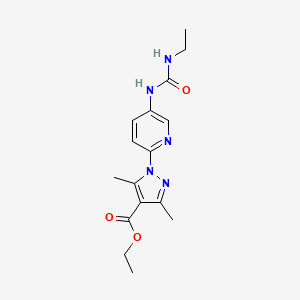 molecular formula C16H21N5O3 B2810200 乙酸-1-(5-{[(乙基氨基)羰基]氨基}-2-吡啶基)-3,5-二甲基-1H-吡唑-4-羧酸乙酯 CAS No. 477712-87-1