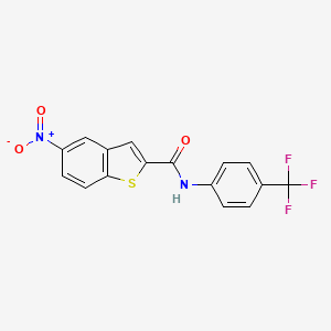 molecular formula C16H9F3N2O3S B2810205 5-nitro-N-[4-(trifluoromethyl)phenyl]-1-benzothiophene-2-carboxamide CAS No. 866143-86-4