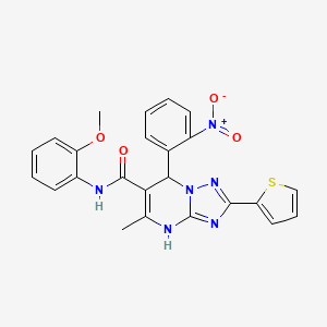 molecular formula C24H20N6O4S B2810216 N-(2-methoxyphenyl)-5-methyl-7-(2-nitrophenyl)-2-(thiophen-2-yl)-4,7-dihydro-[1,2,4]triazolo[1,5-a]pyrimidine-6-carboxamide CAS No. 540505-71-3