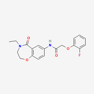 molecular formula C19H19FN2O4 B2810226 N-(4-ethyl-5-oxo-2,3,4,5-tetrahydrobenzo[f][1,4]oxazepin-7-yl)-2-(2-fluorophenoxy)acetamide CAS No. 922055-28-5