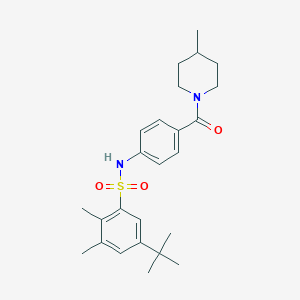 molecular formula C25H34N2O3S B281025 5-tert-butyl-2,3-dimethyl-N-{4-[(4-methyl-1-piperidinyl)carbonyl]phenyl}benzenesulfonamide 