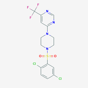 molecular formula C15H13Cl2F3N4O2S B2810291 4-(4-((2,5-Dichlorophenyl)sulfonyl)piperazin-1-yl)-6-(trifluoromethyl)pyrimidine CAS No. 2034412-25-2