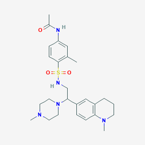molecular formula C26H37N5O3S B2810295 N-(3-methyl-4-(N-(2-(1-methyl-1,2,3,4-tetrahydroquinolin-6-yl)-2-(4-methylpiperazin-1-yl)ethyl)sulfamoyl)phenyl)acetamide CAS No. 946342-85-4