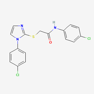 molecular formula C17H13Cl2N3OS B2810316 N-(4-氯苯基)-2-((1-(4-氯苯基)-1H-咪唑-2-基)硫)乙酰胺 CAS No. 688337-37-3