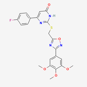 molecular formula C22H19FN4O5S B2810333 6-(4-Fluorophenyl)-2-({[3-(3,4,5-trimethoxyphenyl)-1,2,4-oxadiazol-5-yl]methyl}sulfanyl)-4-pyrimidinol CAS No. 946385-56-4