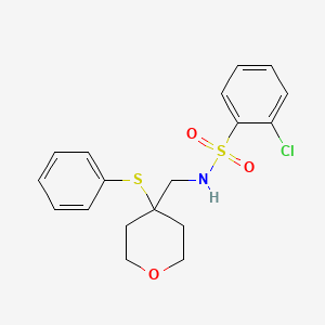molecular formula C18H20ClNO3S2 B2810362 2-chloro-N-((4-(phenylthio)tetrahydro-2H-pyran-4-yl)methyl)benzenesulfonamide CAS No. 1797059-41-6