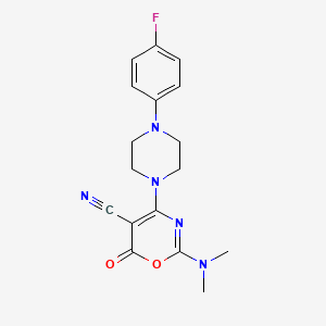 molecular formula C17H18FN5O2 B2810406 2-(dimethylamino)-4-[4-(4-fluorophenyl)piperazino]-6-oxo-6H-1,3-oxazine-5-carbonitrile CAS No. 303997-31-1