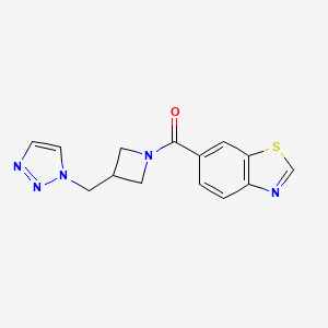 molecular formula C14H13N5OS B2810407 6-{3-[(1H-1,2,3-triazol-1-yl)methyl]azetidine-1-carbonyl}-1,3-benzothiazole CAS No. 2201887-89-8