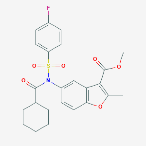 molecular formula C24H24FNO6S B281041 Methyl 5-{(cyclohexylcarbonyl)[(4-fluorophenyl)sulfonyl]amino}-2-methyl-1-benzofuran-3-carboxylate 