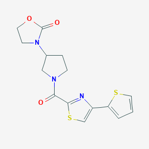 molecular formula C15H15N3O3S2 B2810414 3-{1-[4-(Thiophen-2-yl)-1,3-thiazole-2-carbonyl]pyrrolidin-3-yl}-1,3-oxazolidin-2-one CAS No. 2097912-45-1
