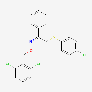 molecular formula C21H16Cl3NOS B2810421 2-[(4-chlorophenyl)sulfanyl]-1-phenyl-1-ethanone O-(2,6-dichlorobenzyl)oxime CAS No. 338794-50-6