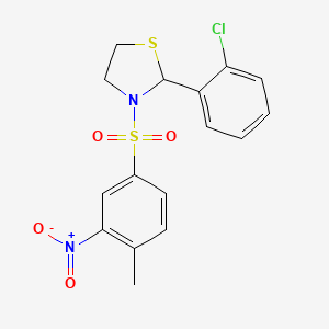 molecular formula C16H15ClN2O4S2 B2810426 2-(2-Chlorophenyl)-3-((4-methyl-3-nitrophenyl)sulfonyl)thiazolidine CAS No. 441292-10-0