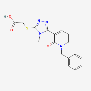 molecular formula C17H16N4O3S B2810427 2-{[5-(1-苄基-2-氧代-1,2-二氢-3-吡啶基)-4-甲基-4H-1,2,4-三唑-3-基]硫醚}乙酸 CAS No. 282523-25-5