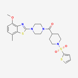 molecular formula C23H28N4O4S3 B2810443 (4-(4-Methoxy-7-methylbenzo[d]thiazol-2-yl)piperazin-1-yl)(1-(thiophen-2-ylsulfonyl)piperidin-4-yl)methanone CAS No. 923001-13-2
