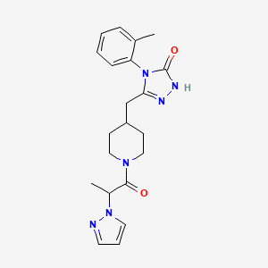 molecular formula C21H26N6O2 B2810447 3-((1-(2-(1H-pyrazol-1-yl)propanoyl)piperidin-4-yl)methyl)-4-(o-tolyl)-1H-1,2,4-triazol-5(4H)-one CAS No. 2034233-45-7