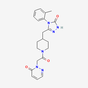molecular formula C21H24N6O3 B2810458 2-(2-oxo-2-(4-((5-oxo-4-(o-tolyl)-4,5-dihydro-1H-1,2,4-triazol-3-yl)methyl)piperidin-1-yl)ethyl)pyridazin-3(2H)-one CAS No. 2034437-17-5