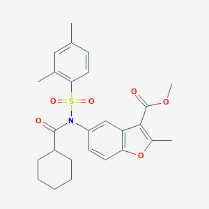 molecular formula C26H29NO6S B281047 Methyl 5-{(cyclohexylcarbonyl)[(2,4-dimethylphenyl)sulfonyl]amino}-2-methyl-1-benzofuran-3-carboxylate 