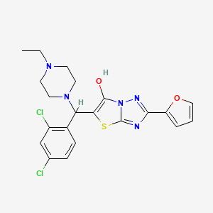 molecular formula C21H21Cl2N5O2S B2810480 5-((2,4-Dichlorophenyl)(4-ethylpiperazin-1-yl)methyl)-2-(furan-2-yl)thiazolo[3,2-b][1,2,4]triazol-6-ol CAS No. 887222-91-5